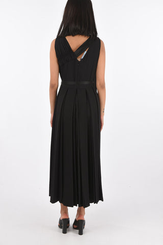 Pleated Detail Satin Dress with Buckle Belt