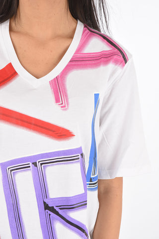 t-shirt scollo a v stampata