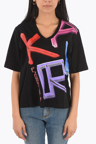 t-shirt scollo a v stampata