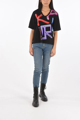 t-shirt scollo a v stampata