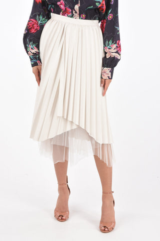 Tulle Underskirt Pleated Ecoleather Midi Skirt