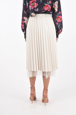 Tulle Underskirt Pleated Ecoleather Midi Skirt
