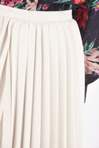 Tulle Underskirt Pleated Ecoleather Midi Skirt