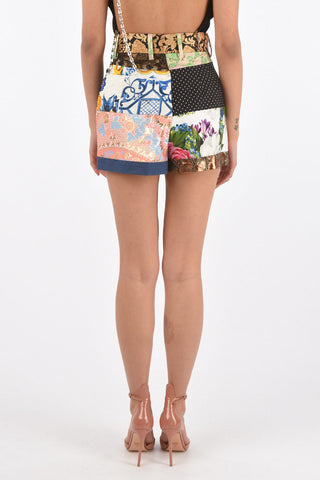High-Waisted Patchwork Shorts with Lurex Details