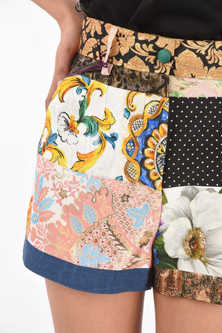 High-Waisted Patchwork Shorts with Lurex Details