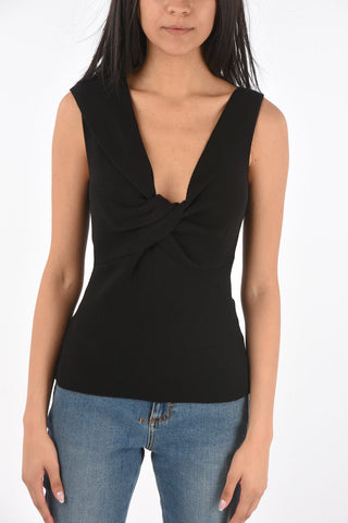 Sleeveless Wool Top with Front Knot