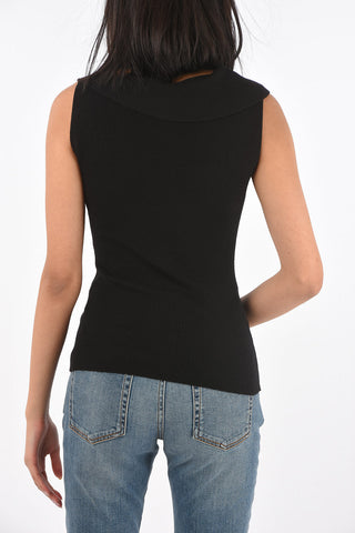 Sleeveless Wool Top with Front Knot