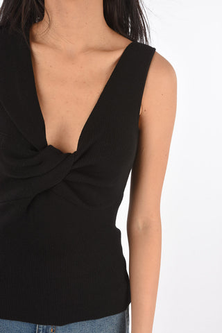 Sleeveless Wool Top with Front Knot