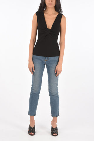 Sleeveless Wool Top with Front Knot