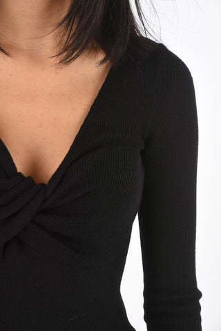 Long-sleeved Wool Sweater with Front Knot