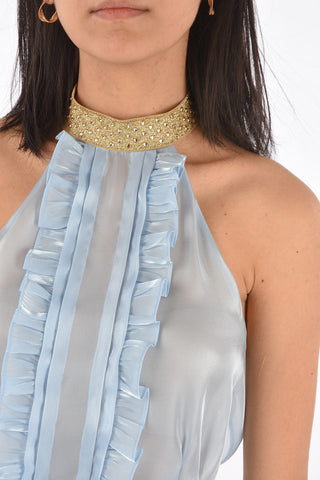  Halter Neck Ruffle Front Crop Top