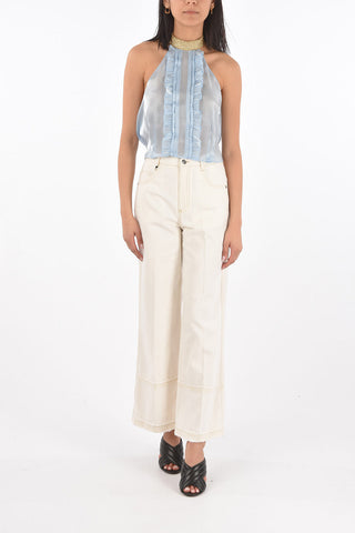  Halter Neck Ruffle Front Crop Top