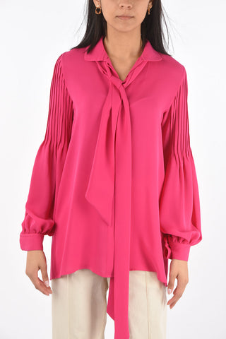 Tie Neck CLOE Silk Shirt with Pleated Details