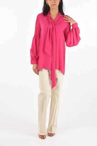 Tie Neck CLOE Silk Shirt with Pleated Details