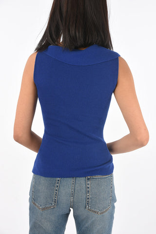 Sleeveless Wool Top with Front Knot