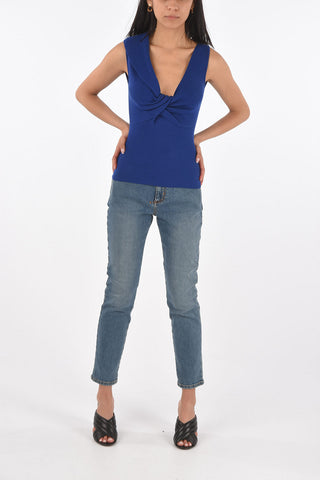 Sleeveless Wool Top with Front Knot