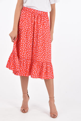 Flared HEART Patterned Midi Skirt with Elastic Waistband