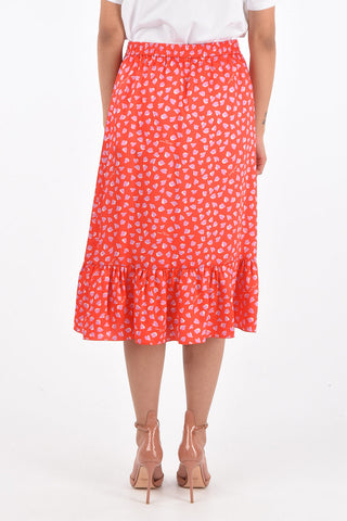 Flared HEART Patterned Midi Skirt with Elastic Waistband