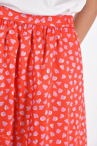 Flared HEART Patterned Midi Skirt with Elastic Waistband