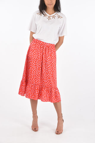 Flared HEART Patterned Midi Skirt with Elastic Waistband