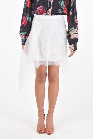 Asymmetric Tulle Miniskirt with Lace Drapes