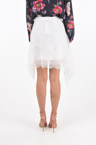 Asymmetric Tulle Miniskirt with Lace Drapes