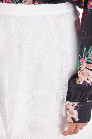 Asymmetric Tulle Miniskirt with Lace Drapes