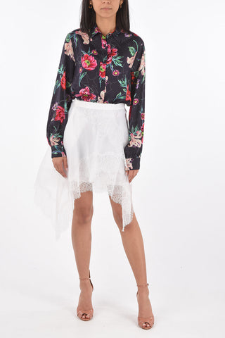 Asymmetric Tulle Miniskirt with Lace Drapes