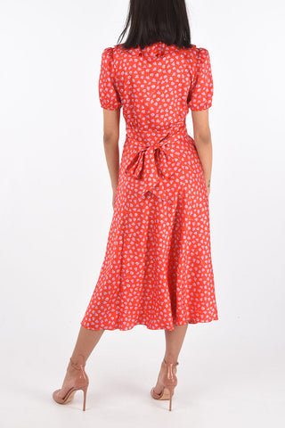 Flared HEART Patterned Dress with Belt