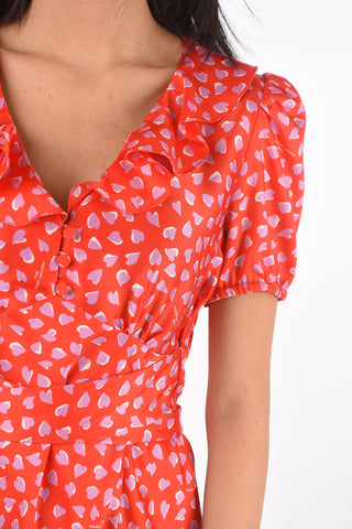 Flared HEART Patterned Dress with Belt