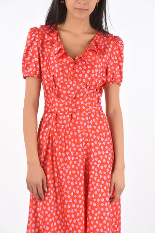Flared HEART Patterned Dress with Belt