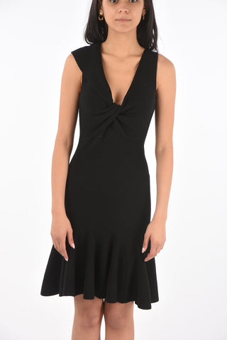 Flared Bottom Knitted Midi Dress with Front Knot