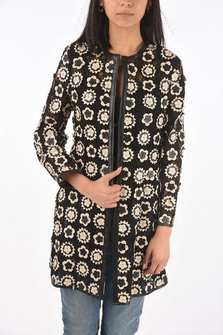 Lace Overcoat with Embossed Leather Applications