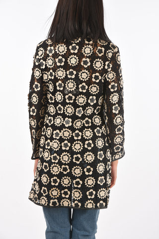Lace Overcoat with Embossed Leather Applications