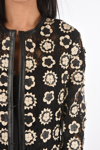 Lace Overcoat with Embossed Leather Applications