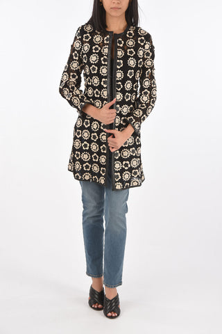Lace Overcoat with Embossed Leather Applications