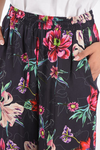 Floral Patterned Palazzo Pants with Elastic Waistband