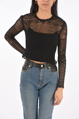 Long-sleeved Openwork Crop Top