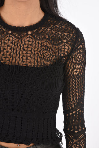 Long-sleeved Openwork Crop Top