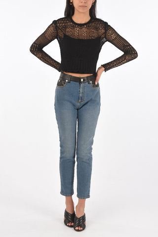 Long-sleeved Openwork Crop Top