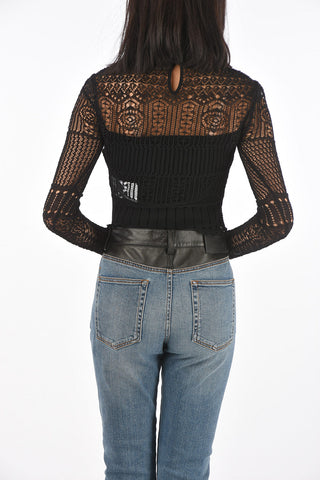 Long-sleeved Openwork Crop Top
