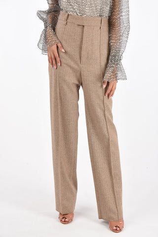 Front Pleated Herringbone Wool Pants