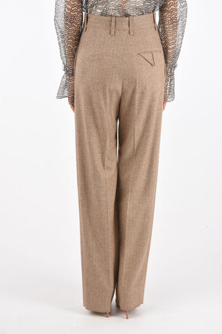 Front Pleated Herringbone Wool Pants