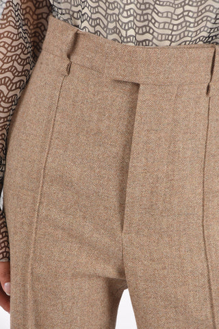 Front Pleated Herringbone Wool Pants