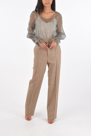 Front Pleated Herringbone Wool Pants