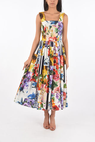 Flared Patchwork Design Midi Dress