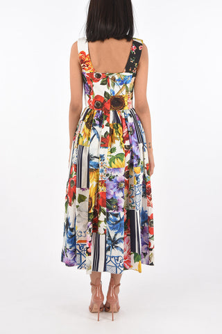 Flared Patchwork Design Midi Dress