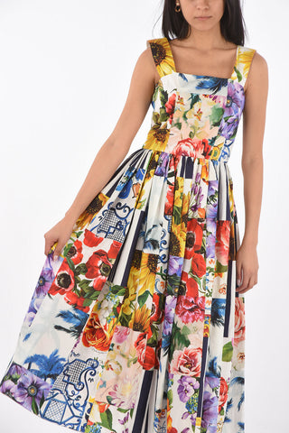 Flared Patchwork Design Midi Dress