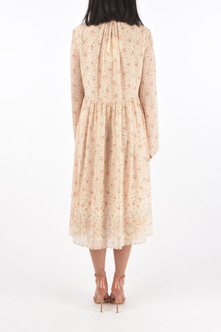 Floral Patterned Silk Tuxedo Shirt Dress