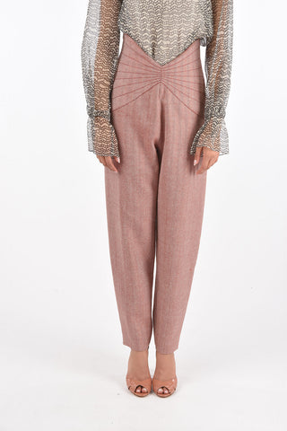 Pantaloni in Lana Herringbone Con Vita a V